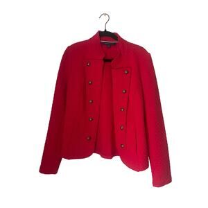 Tommy Hilfiger Jacket Women Open Front Cardigan Red Blazer Jacquard Size M